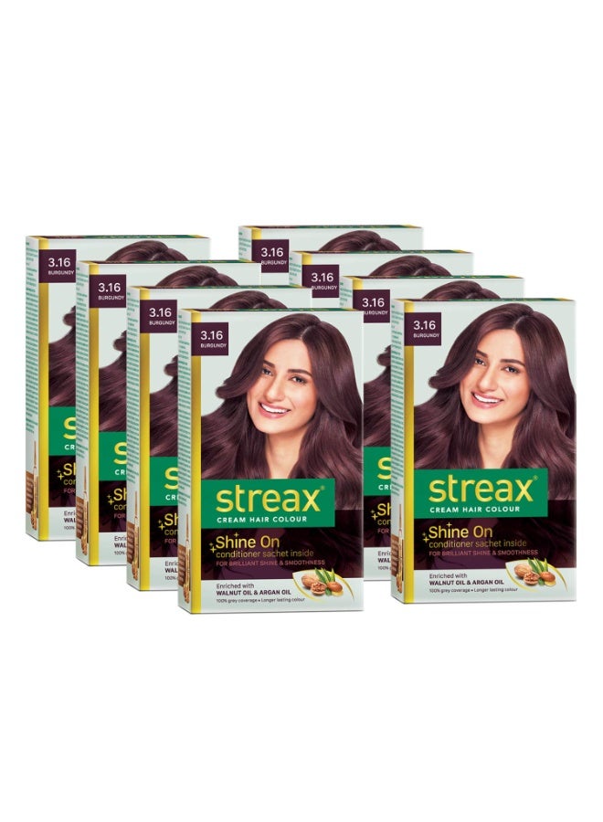 Streax Cream Hair Color for Unisex, 60ml - 3.16 Burgundy (Pack of 8) - Image 1